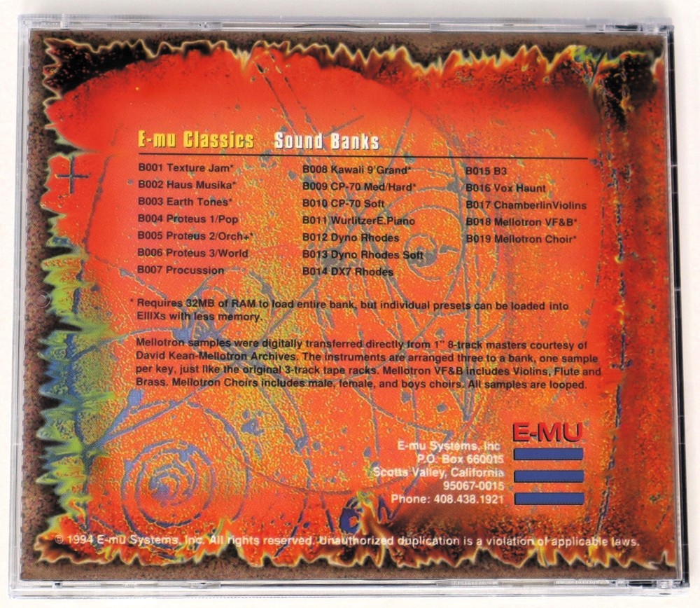 E-MU Systems Sound Library Volume 7 E-MU Classics Sample Library Sampling CD
