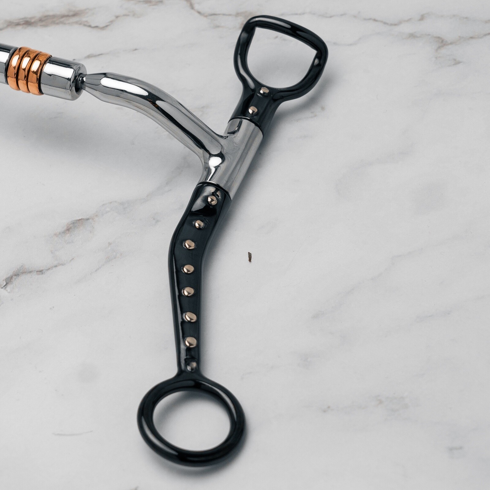 NY Tack 5" Western Silver Dotted Flat Shank Forward Copper Roller Horse Curb Bit