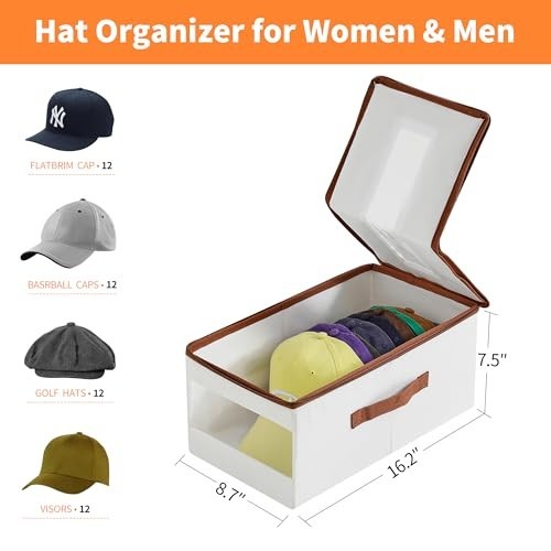 Stackable Baseball Cap Organizer - Holds 12 Caps, Clear Window Hat Storage Box