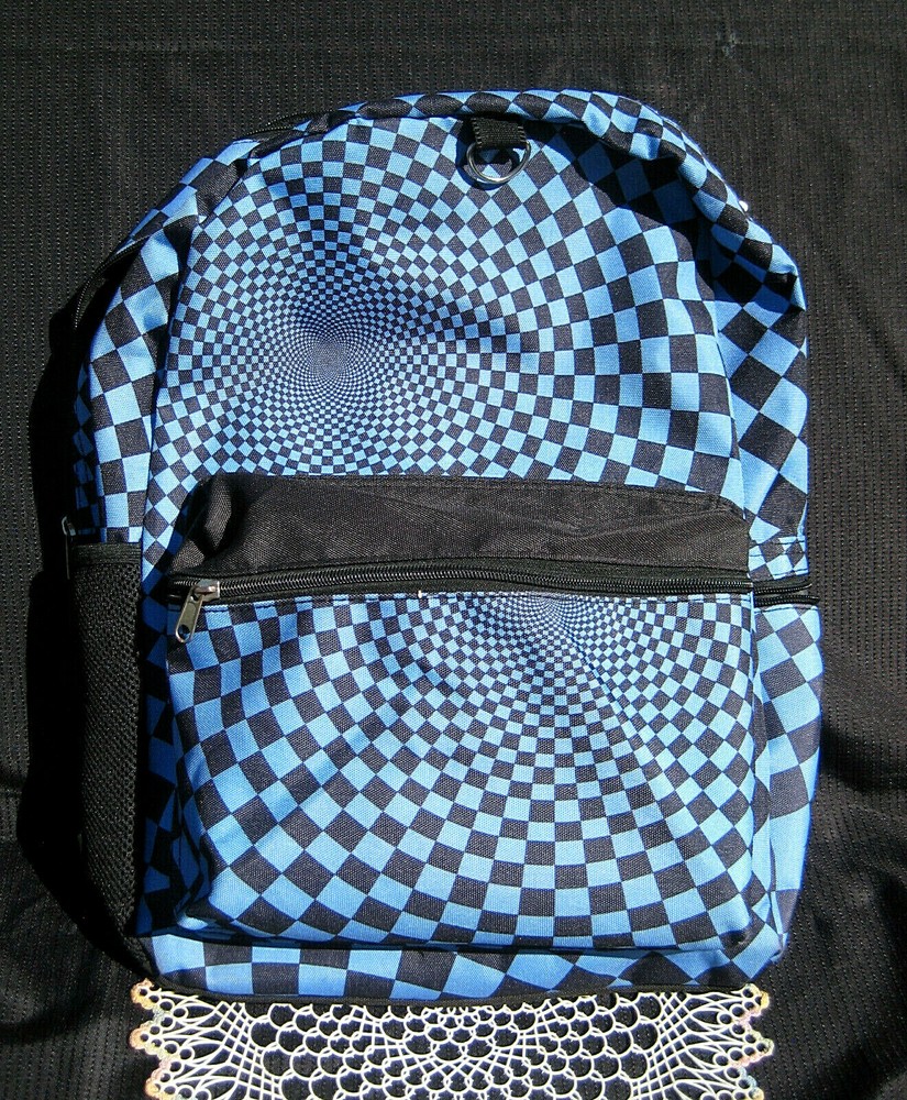 STARPOINT Psychedelic Black & Blue Checkered School BACKPACK Knapsack Book Bag
