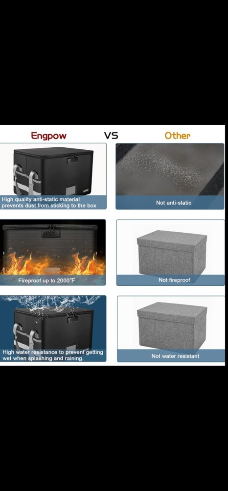 Fireproof File Box with Lock, Collapsible Document Organizer, Portable Storage