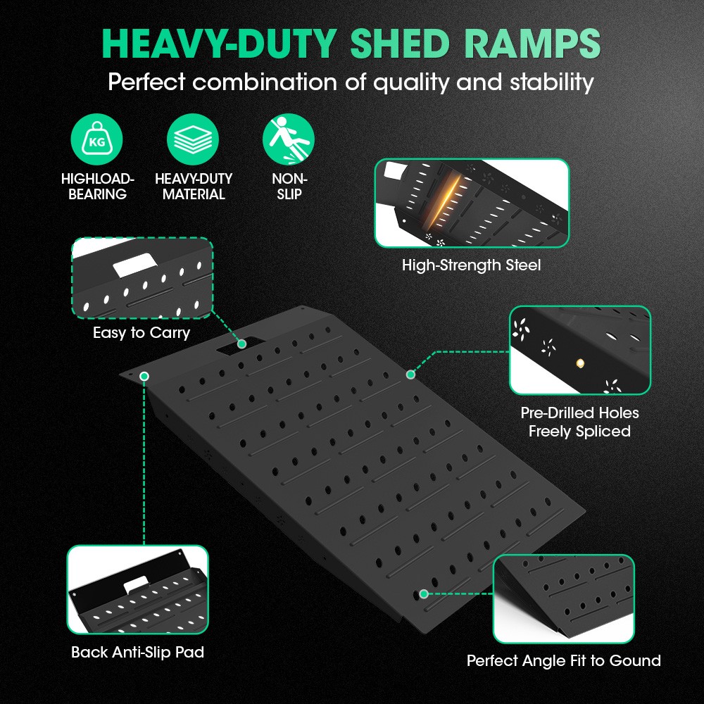 36" x 24" Shed Ramps for Riding Mower Anti-Slip Punch Plate Ramps for ATV Black