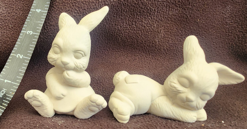 Ready to Paint Ceramic Bisque 1980's Vintage Easter Bunny Pair