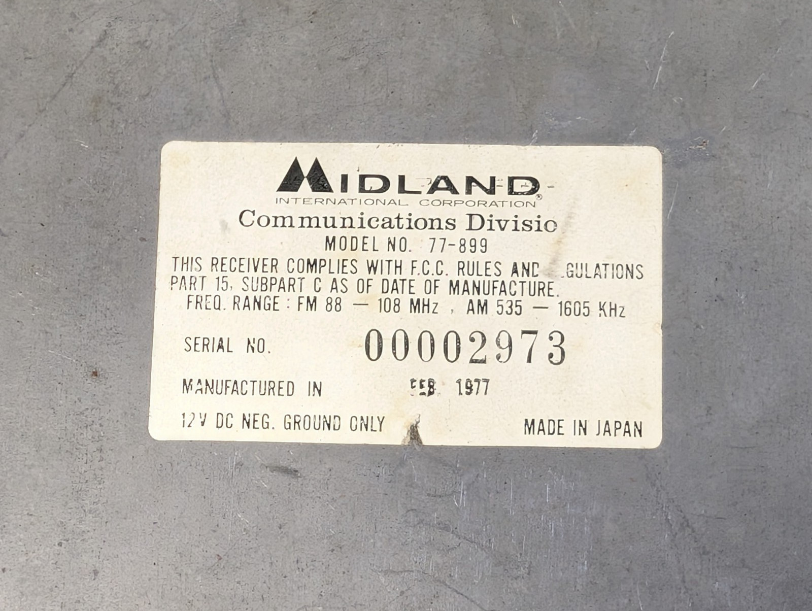 Midland 1977 AM/FM CB Radio In-Dash Combination w Wiring CW McCall Vintage