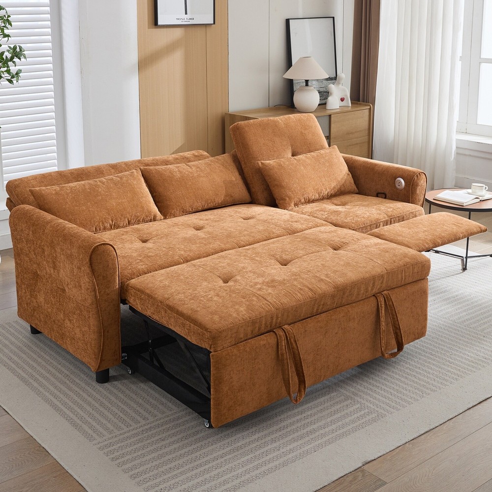 Convertible Sleeper Sofa Bed 3 Seater Sofa Couch w/ Reversible Recliner Sofa