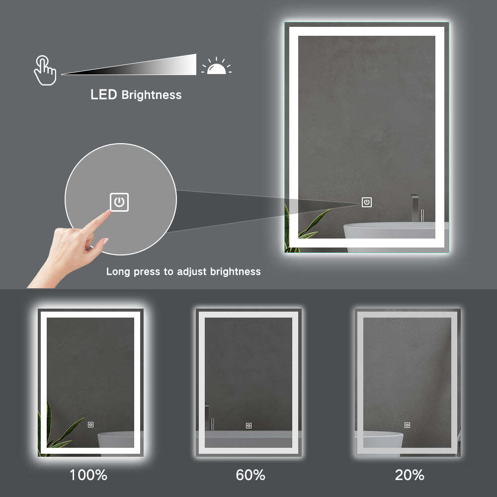 LED Lighted Wall Mounted Frameless Rectangle Bathroom Makeup Mirror