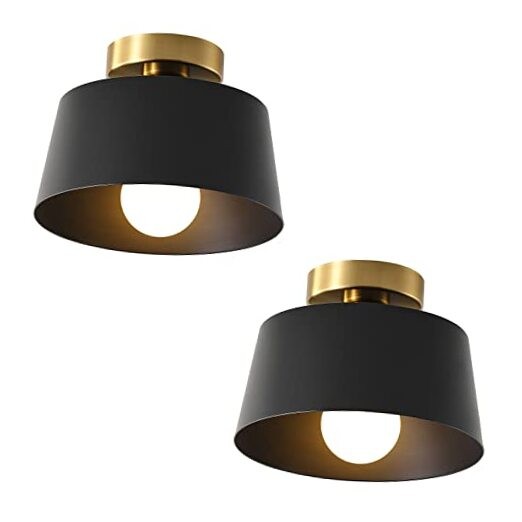 2 Pack Ceiling Light Fixture, Hallway Ceiling Light with Gold 2 Pack Black