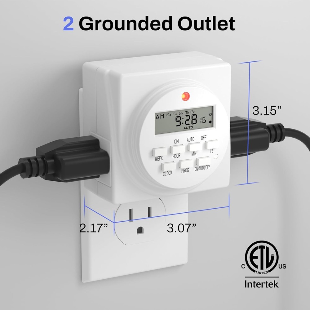 BN-LINK 7 Day Heavy Duty Digital Programmable Timer, 3-Prong,1-Pack, White