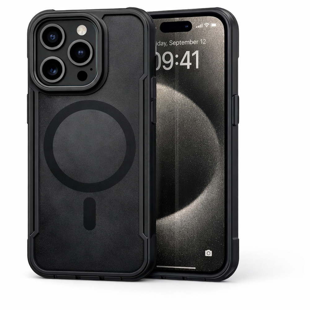 Shockproof Protective Case for iPhone 15 Pro Max – Black | MagSafe Compatible |
