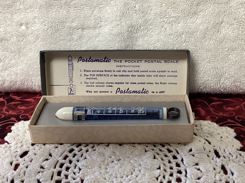 Antique Postamatic Pocket Postal Scale In Original Box