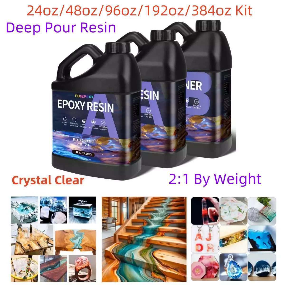 Deep Pour 750g/24oz 1.5kg/48oz 3kg/96oz 6kg/192oz 12kg/384oz 2:1 Epoxy Resin Kit