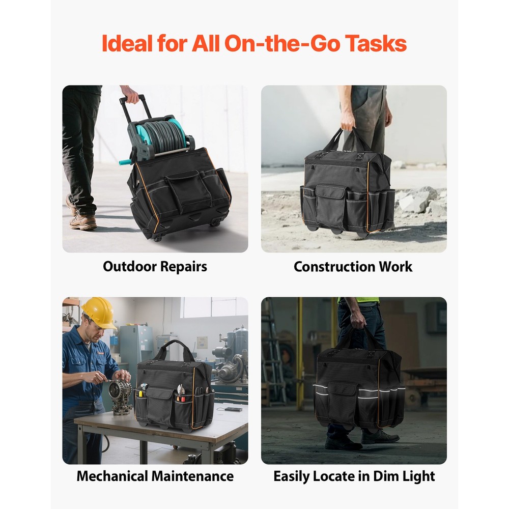 Rolling Tool Bag 25 Pockets Heavy Duty Roller Tool Bag Telescoping Handle