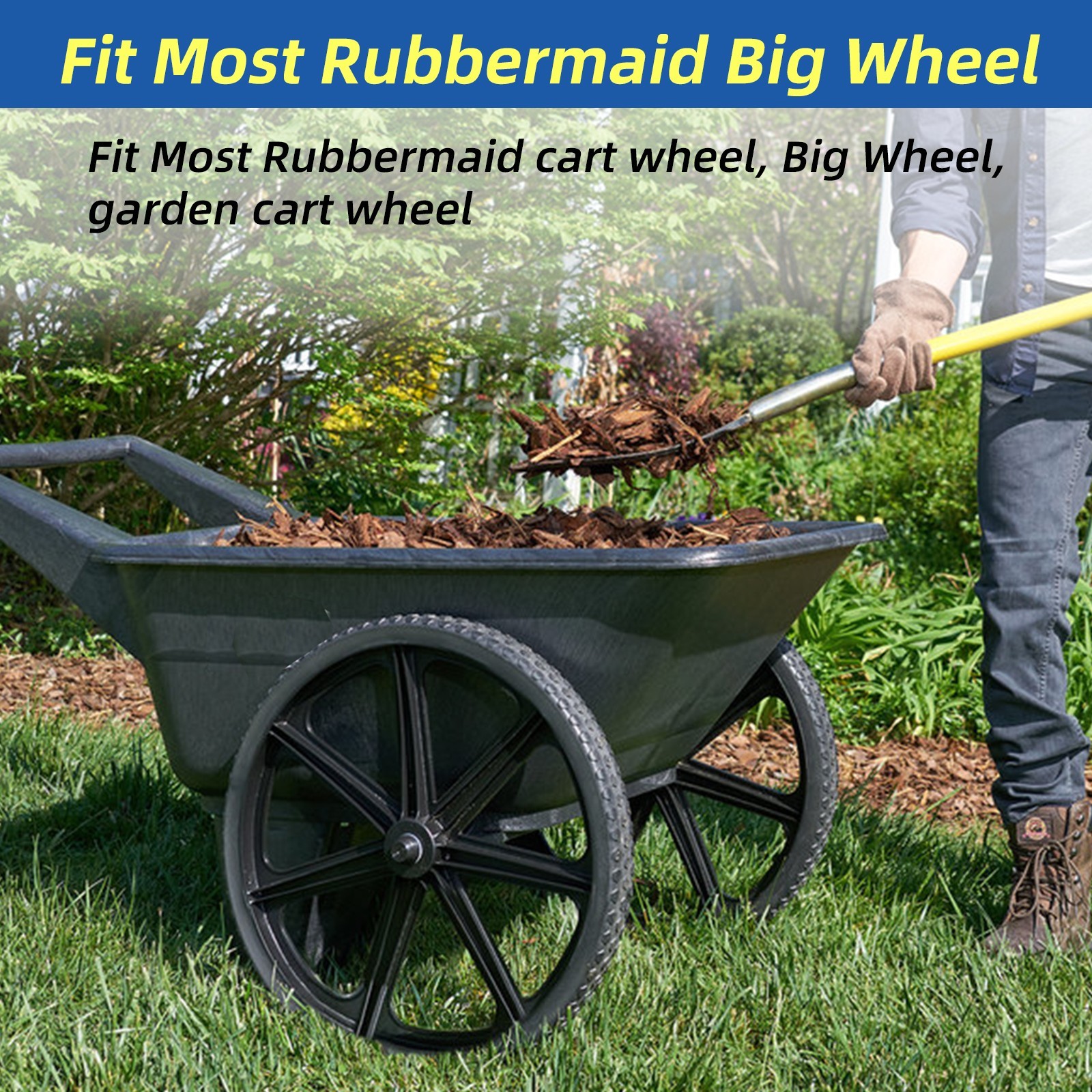 2 Set 20" Flat Free Tire & Wheel For Rubbermaid Wheelbarrow Garden Yard Cart