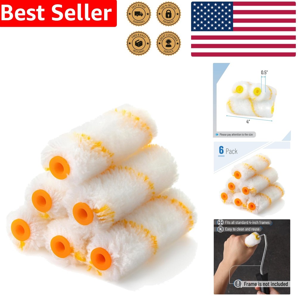 Bates 6-Pack 4-Inch High-Density Microfiber Paint Roller Covers for Precision