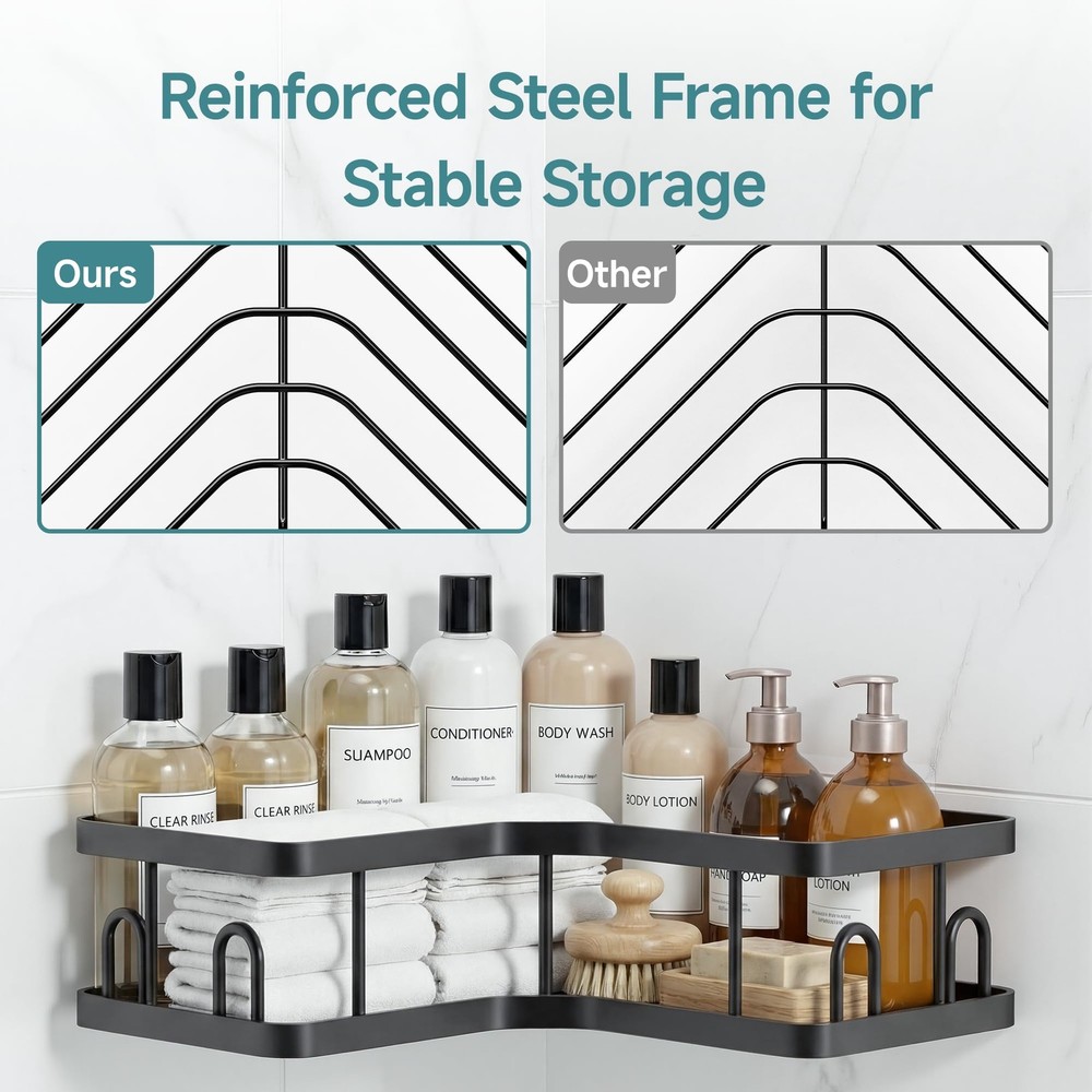 Corner Shower Caddy 4-Pack, Advanced Rustproof Design, No Drilling Adhesive S...