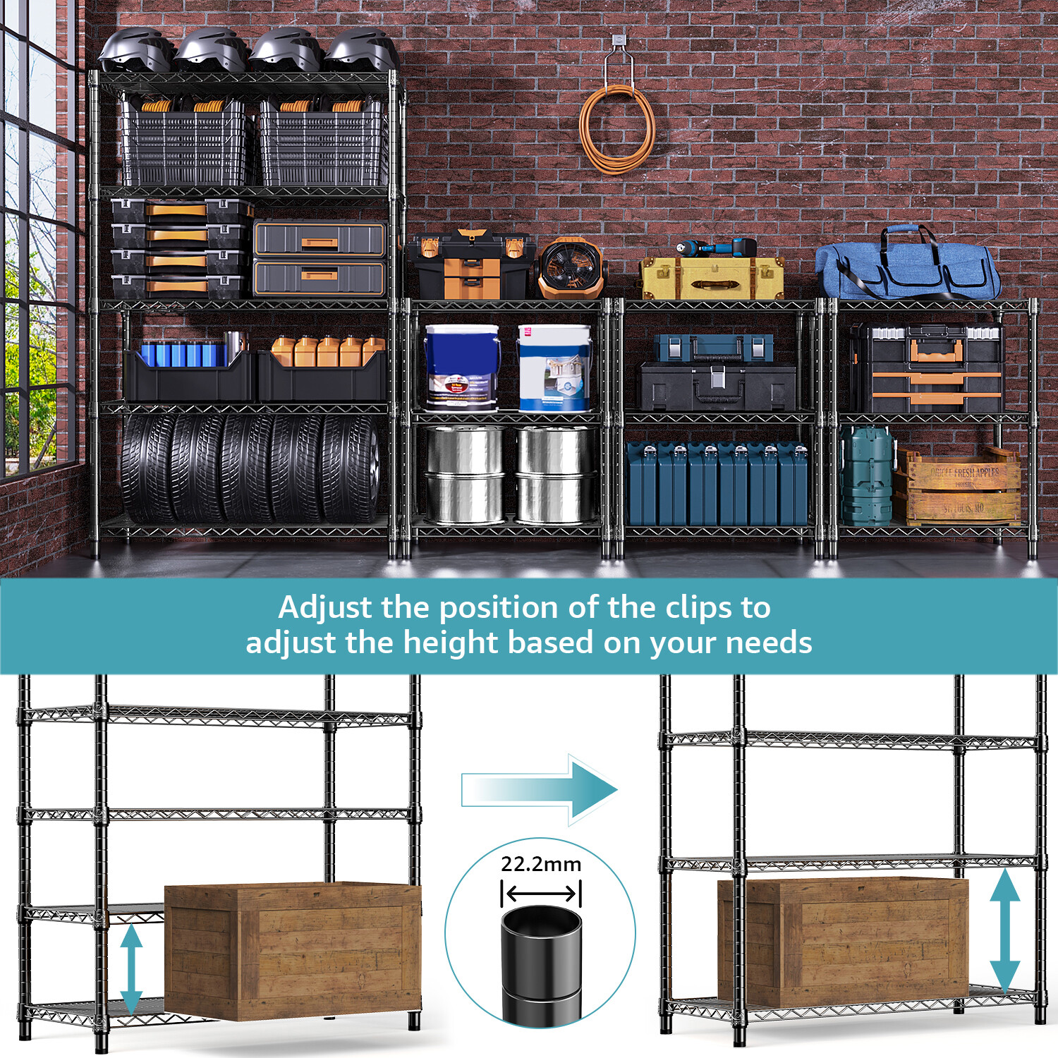 Heavy Duty 5 Tier Metal Wire Shelf Shelves Shelvings Garage Warehouse Rack 72 in