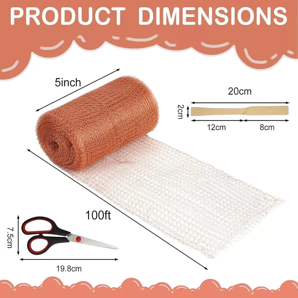 Copper Mesh Rodent Control, Rustproof Copper Mesh Roll with Scissors & Packing