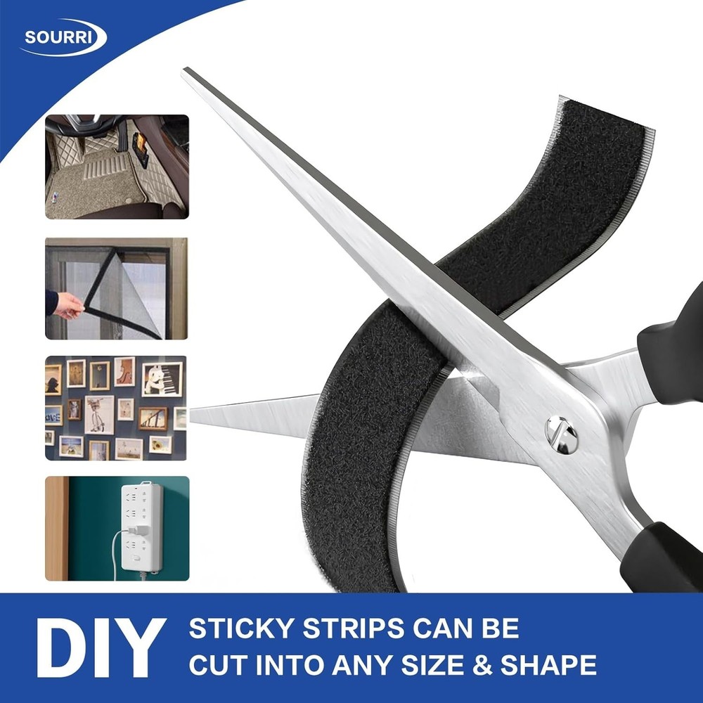 Strong Adhesive Black Hook Loop Tape - 82ft