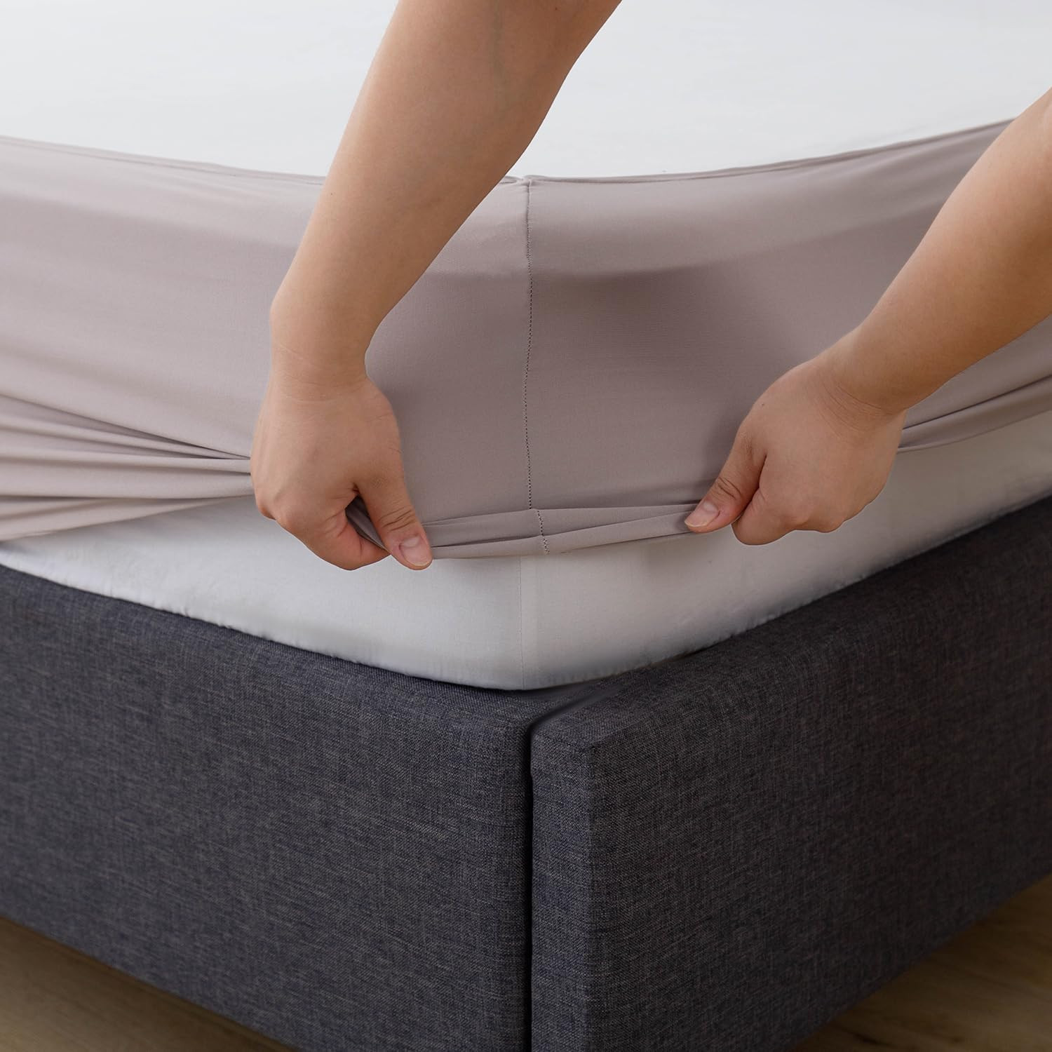 Box Spring Cover Queen Size, 4 Way Stretch Smooth and Elastic Wrap around Band 4