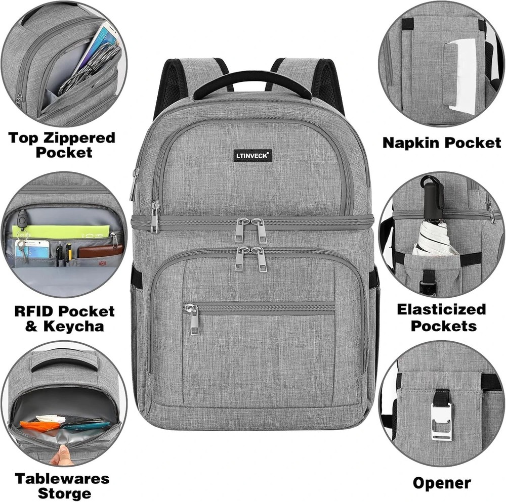 Cooler Backpack,Insulated Backpack Leakproof Double Deck Grey