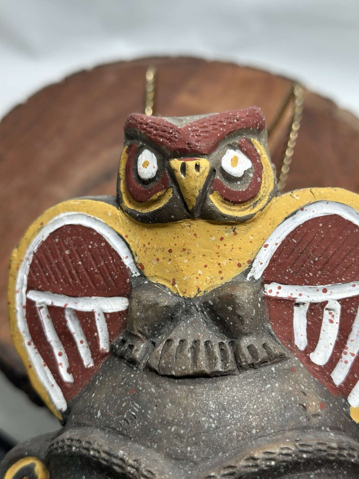 Vintage Stoneware Clay Aztec Folk Art Tribal Mayan Face Mask Wall Hanging