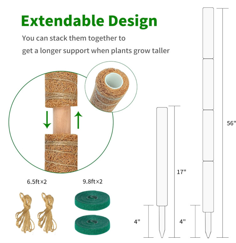 Moss Pole, 4 Pack 17inch Monstera Plant Support Stackable Moss Poles for Plan...