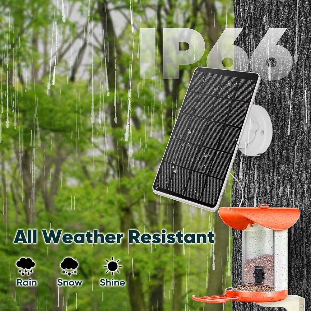 Durable 3W Solar Panel with Type-C Compatibility - Easy Install for Bird Feeders