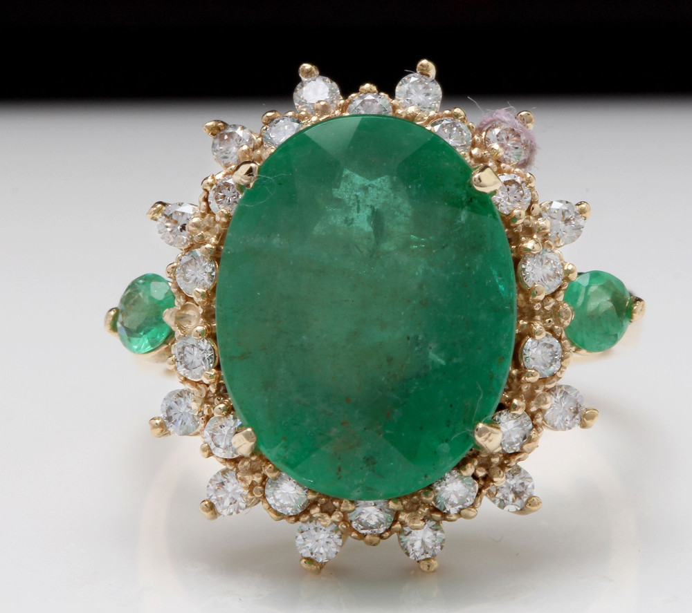 6.42Ct Natural Emerald & Diamond 14K Solid Yellow Gold Ring