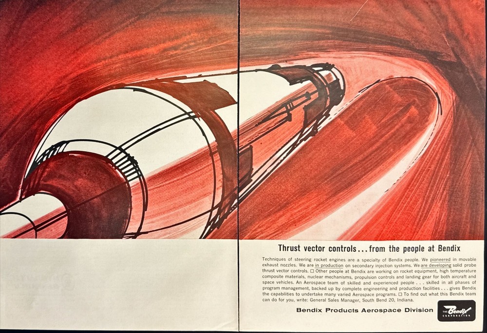 Bendix Aerospace Div Thrust Vector Controls Rocket Equipment Vtg Print Ad 1963