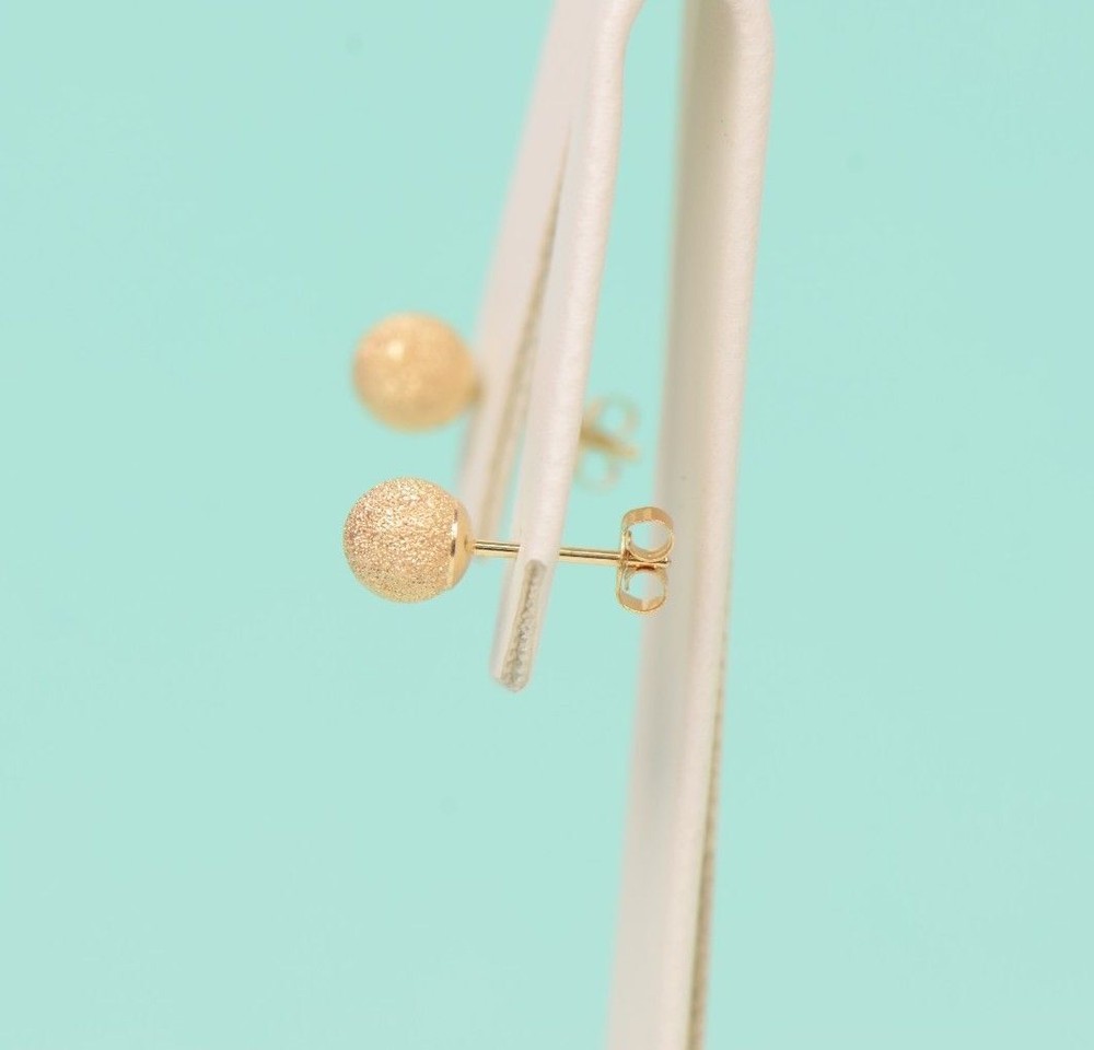 14k Yellow Solid Gold Laser Cut Ball Stud Earrings