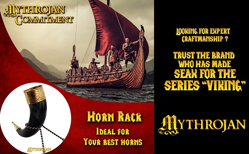 Iron Horn Rack Medieval Twisted Hand Forged Viking Drinking Ale Mead Stand Black