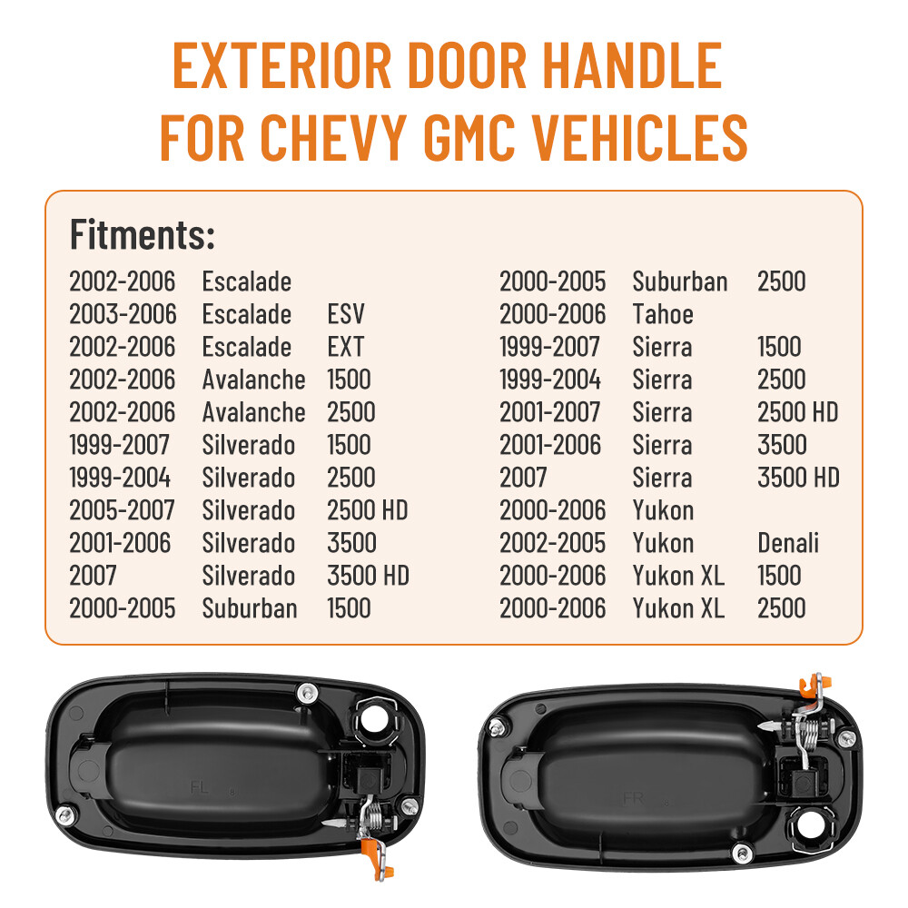 Door Handle Set For Chevy Silverado 1500 1999-2006 Texture Black Front Outer 2PC