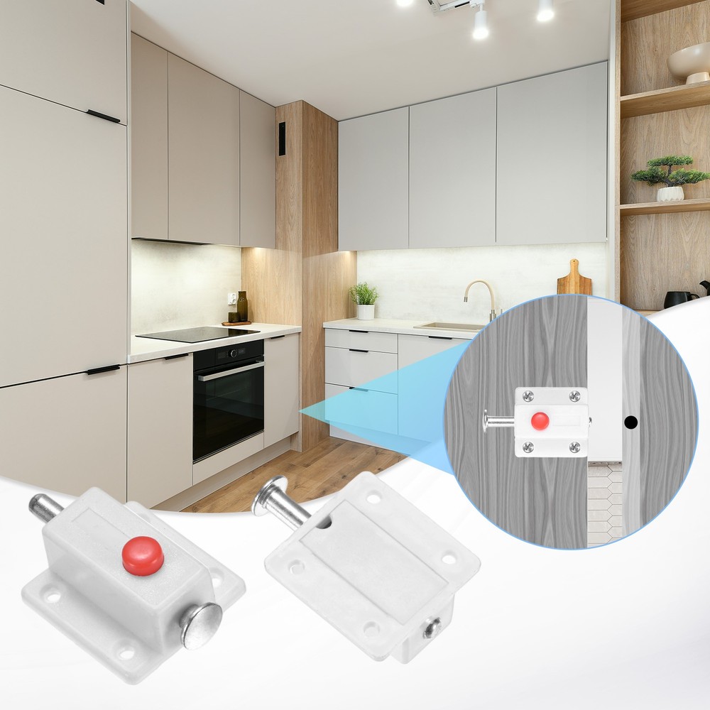 4-Pack Plastic Push Button Spring Loaded Latch for Cabinet Door [White]