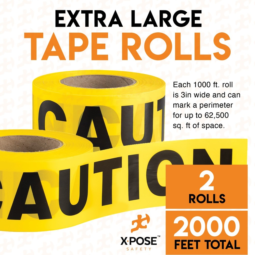 Caution Tape Roll - 1000 Ft x 3 Inch Wide Each