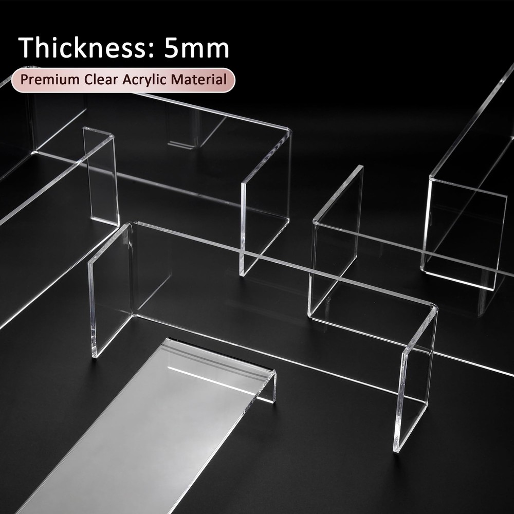 2 Set Large Acrylic Clear Display Risers, 3 Sizes 12" Rectangular Showcase Co...