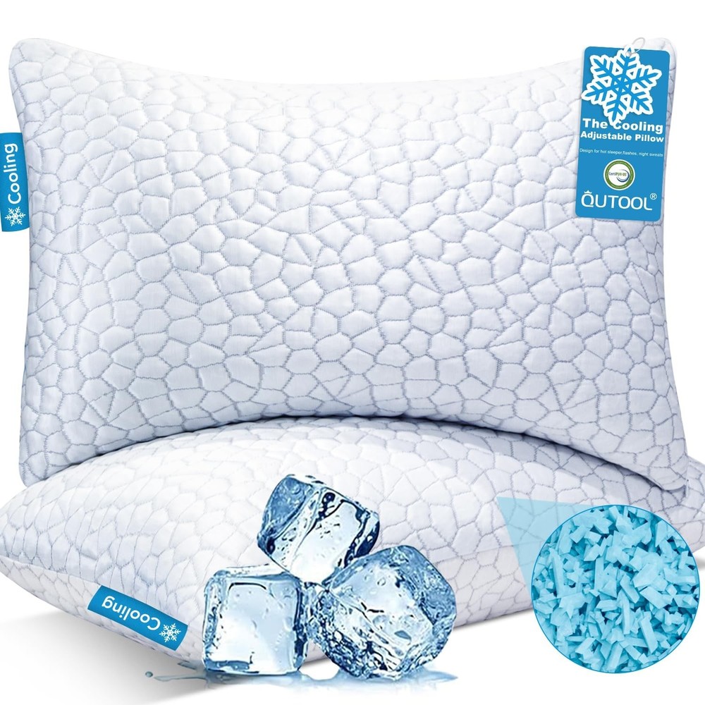 QUTOOL Cooling Pillows for Sleeping 2 Pack, Shredded Memory Foam Bed Pillows ...