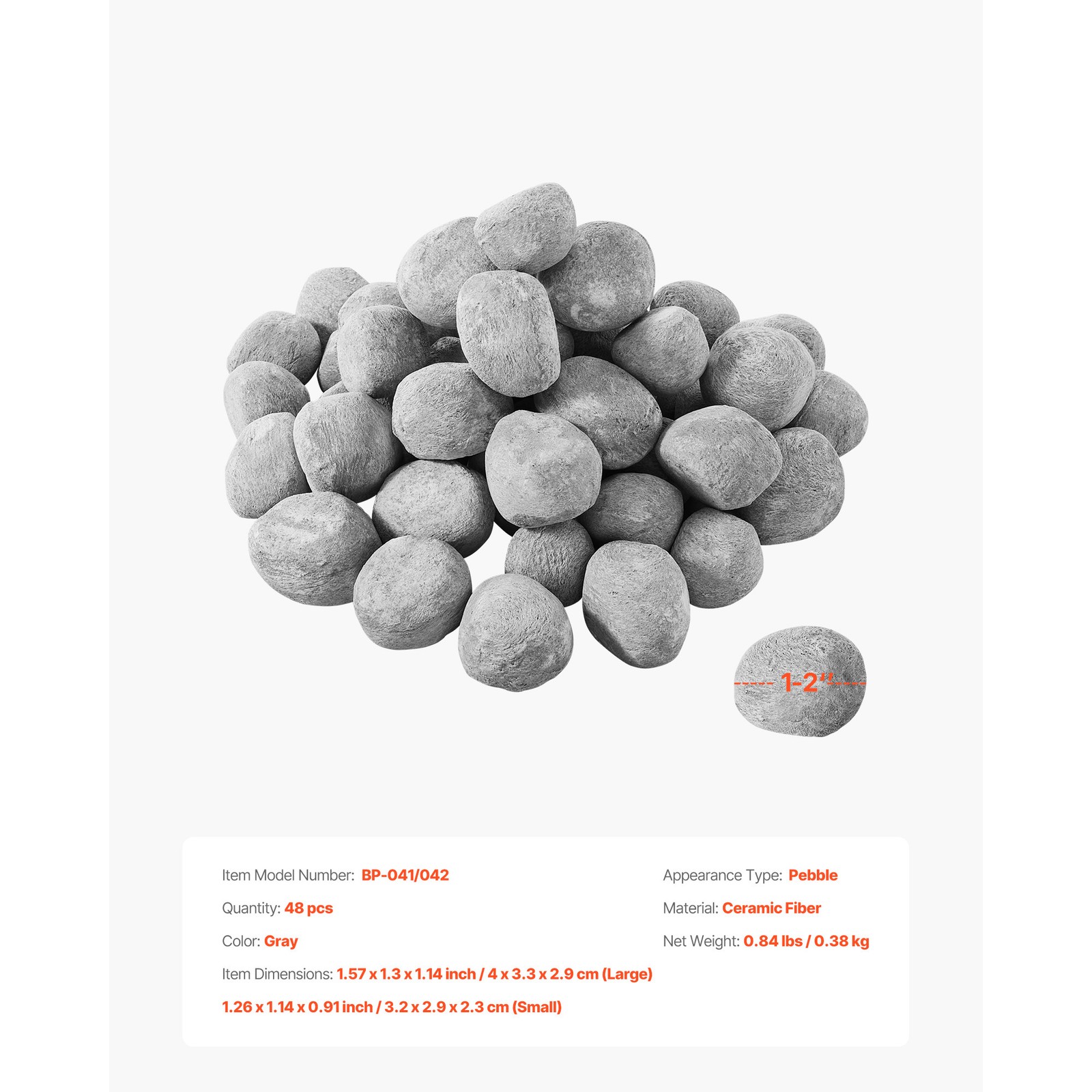 1-2 Inch 48 Pcs Ceramic Fire Pebble Stones Lava Rocks Reusable