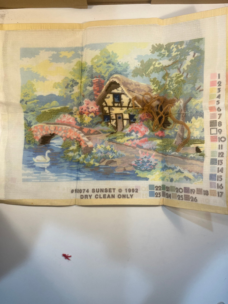 Sunset Needlepoint Kit #12074 "Cottage Hideaway" - Started