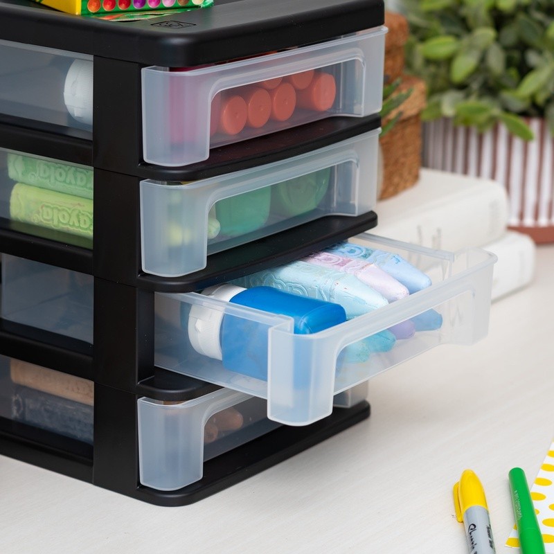 Compact 4 Drawer Desktop Organizer Unit Stackable Mini Storage Set of 2 New