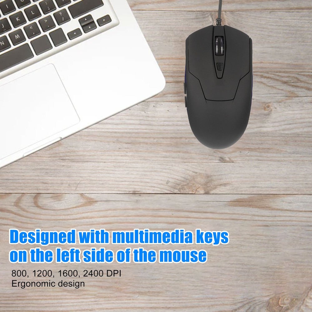 Wired Mouse Blue Backlit Type C Ergonomic Multimedia Keys Adjustable DPI Gaming
