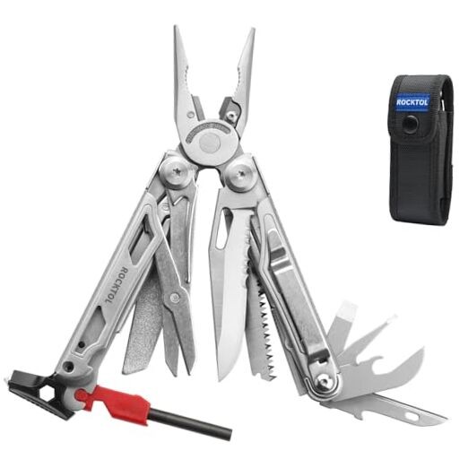 Multitool, 22-in-1 Multi-tool Pliers with Fire Starter, Emergency Whistle,