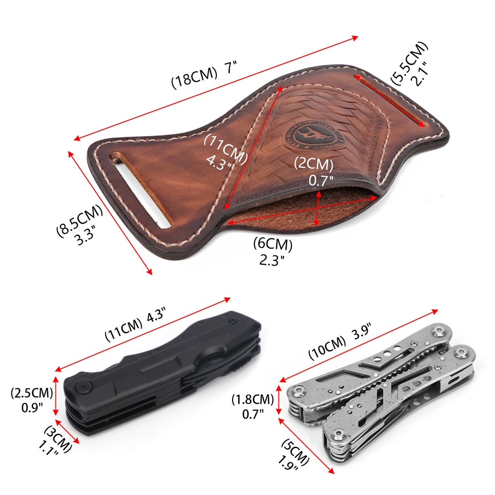 TOURBON Leather Folding Blade/Fixed Knife Sheath EDC Compact Tools Belt Pouch