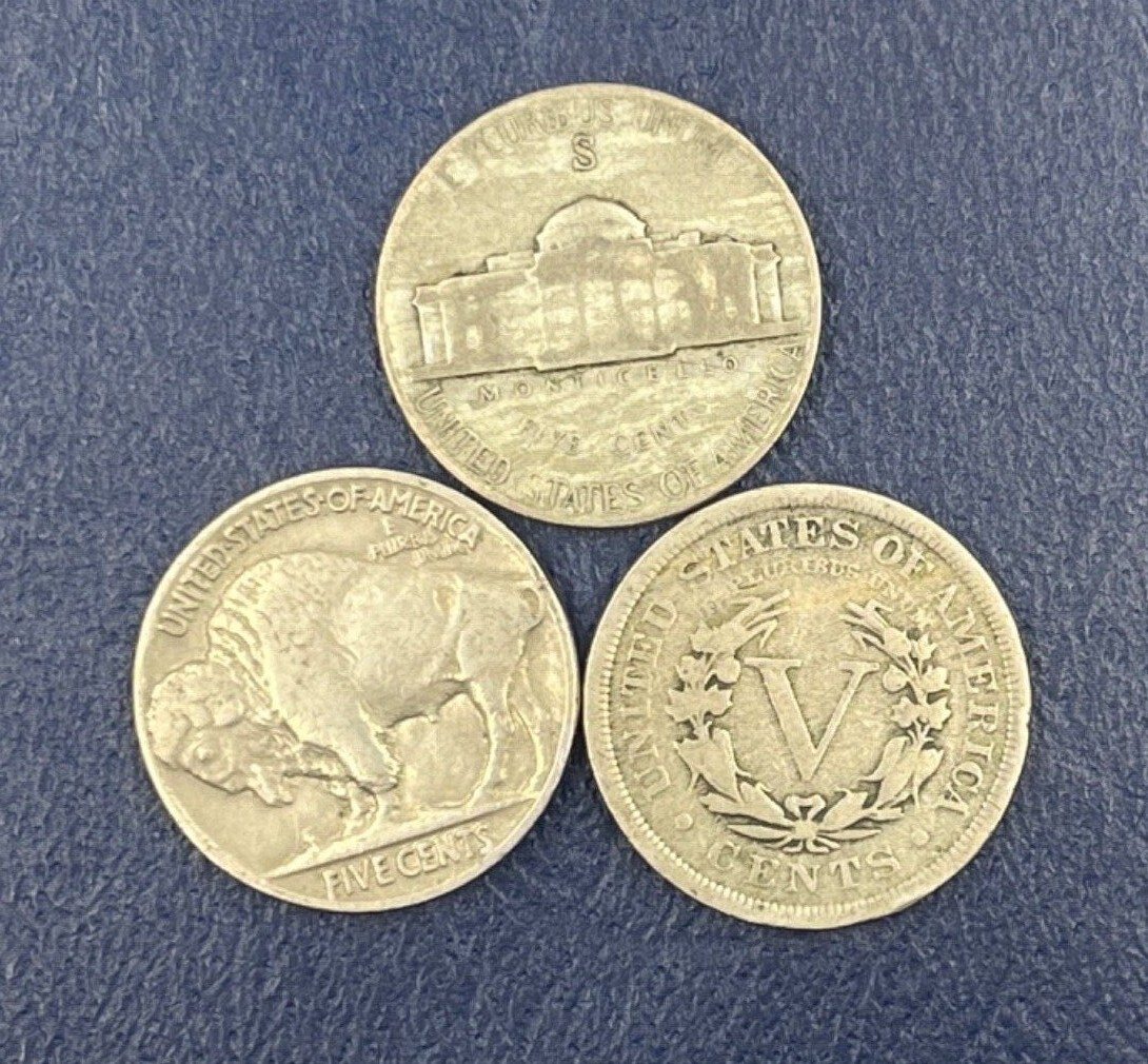 (3) ICONIC NICKELS LIBERTY, BUFFALO AND 35% SILVER WAR NICKEL
