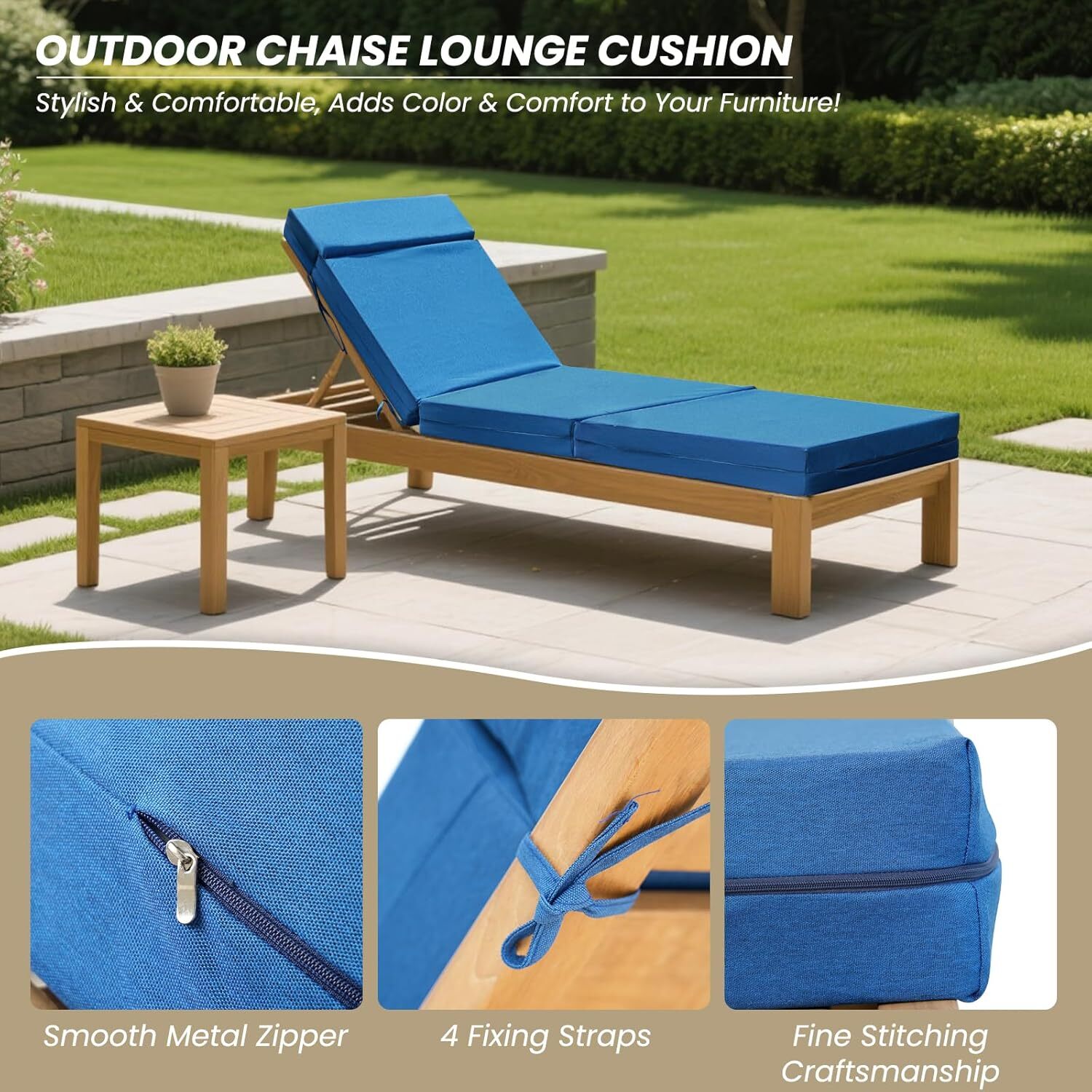 SUNYRISY 72"x21"x5" Chaise Lounge Cushions Set of 2 Waterproof Sun- Patio Pads