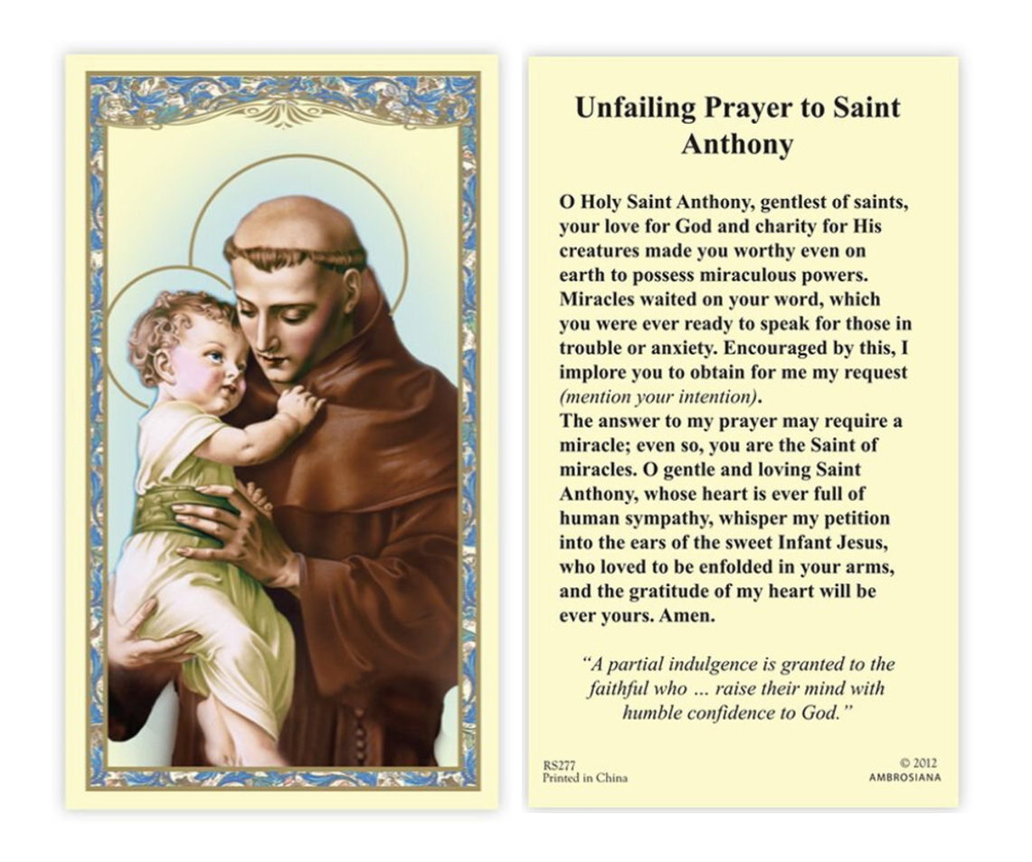 (2 copies) Unfailing Prayer to St. Anthony Holy Prayer Card Catholic Christian