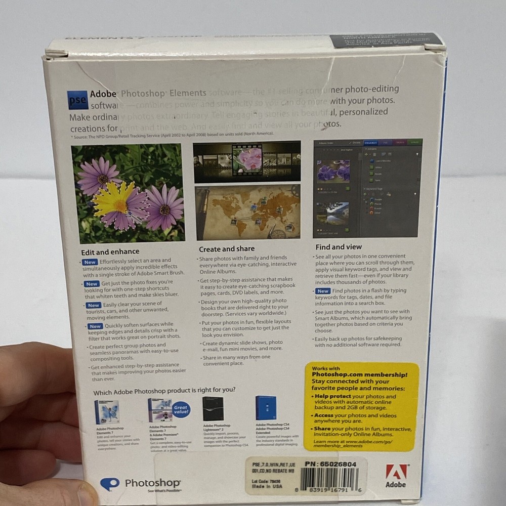 Adobe Photoshop Elements 7 Software Edit Enhance Create Share For PC With BOOK!
