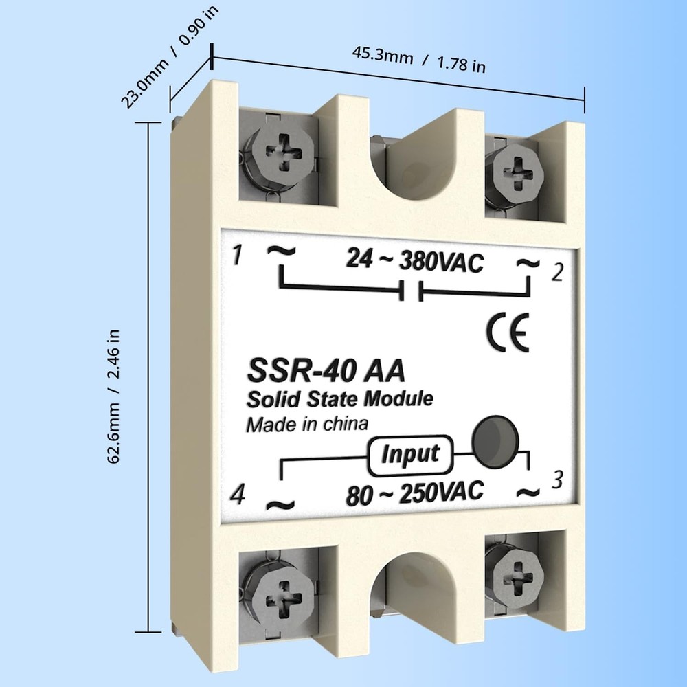 SSR-40AA Solid State Relay AC to AC Single Phase Input 80-250V Output 24-380V
