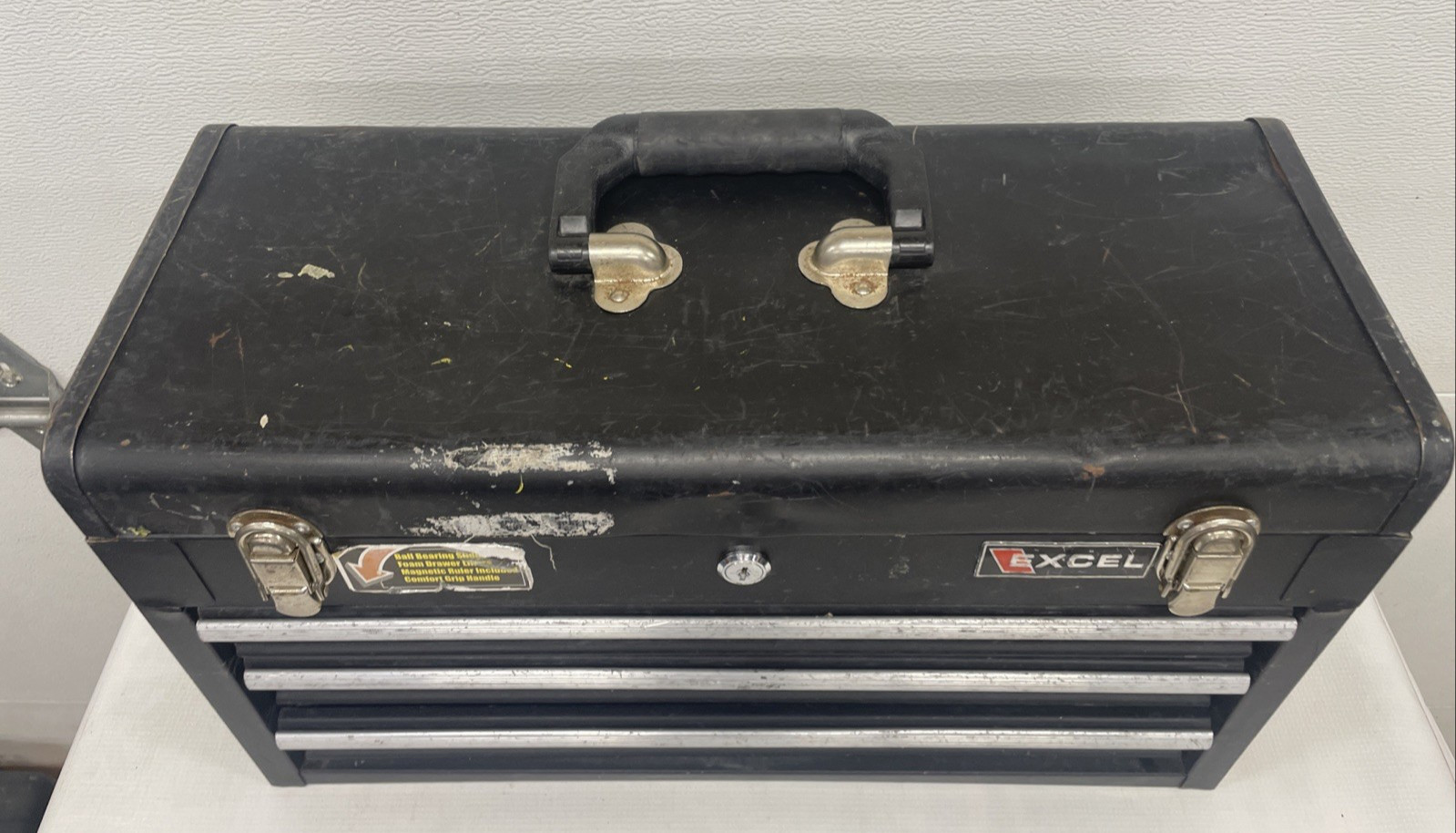 VINTAGE EXCEL 20" STEEL TOOL BOX w/TRAY 3 Drawer Structurally In Good Condition