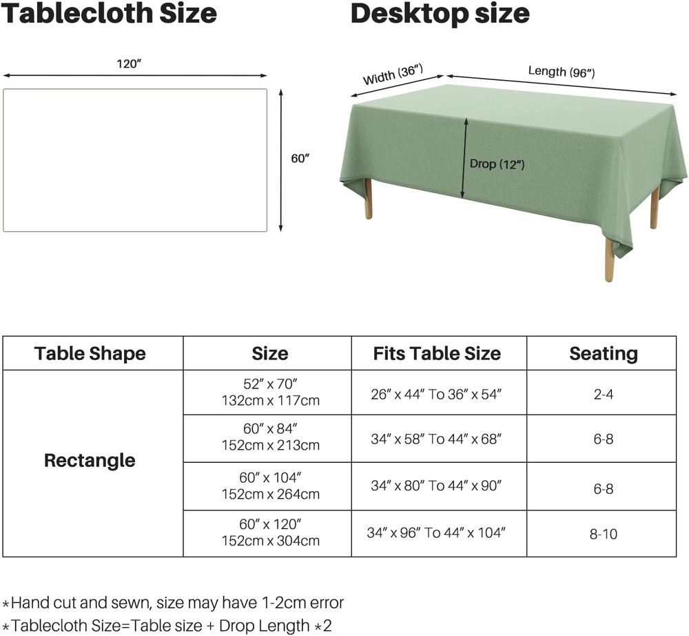 Textured Linen Table Cloth for Rectangle Tables - Sage Green Tablecloths Rectang