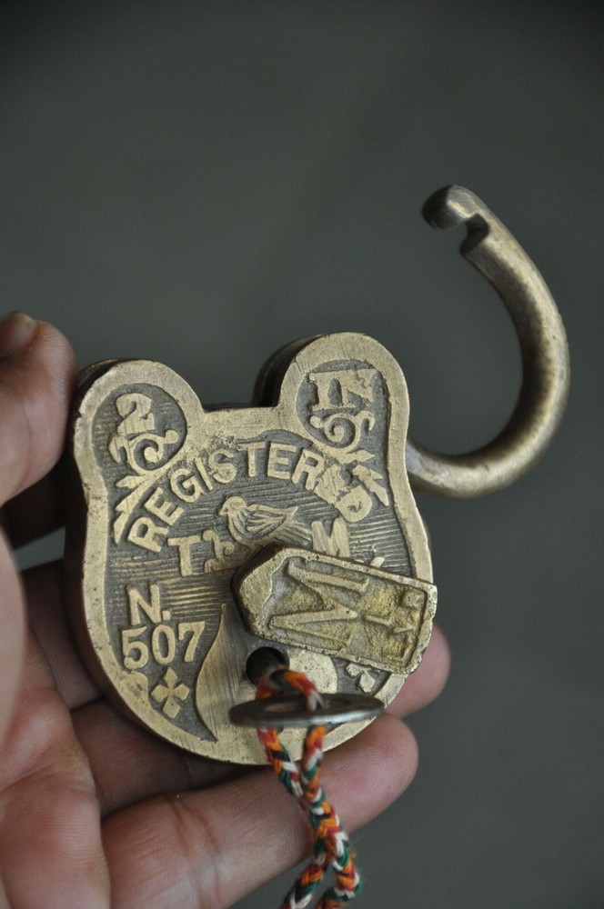 2 Pc Vintage Brass Bird & Lines Engraved Handcrafted Solid Padlocks